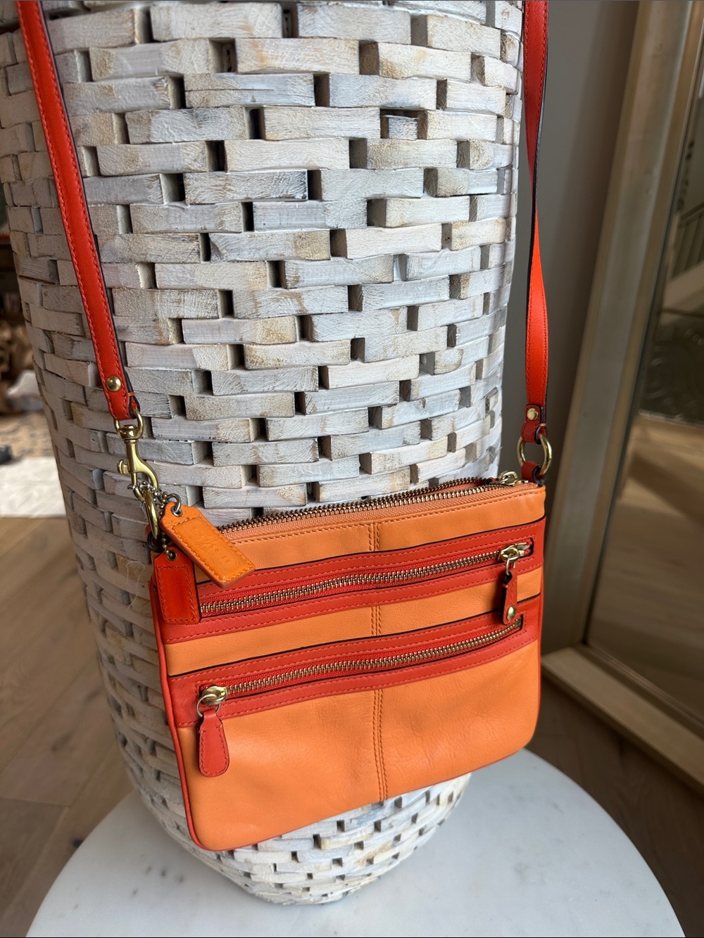 Coach Orange and Red Leather Crossbody Bag
